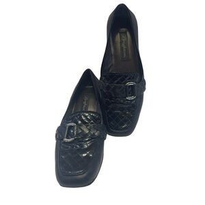 Brighton Black Leather Loafers with Quilted Pattern‎ small heel
